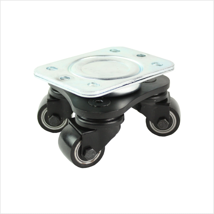 35 mm czarny miniaturowy gramofon o dużej wytrzymałości z czarnymi kółkami poliuretanowymi – dyskretny design i odporne na zużycie czarne opony PU.
