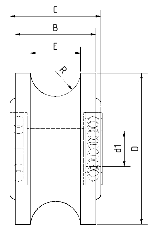 Rolka profilowa U stal nierdzewna 1.4301 125×50 mm do 20 mm rury, Otwór 20 mm