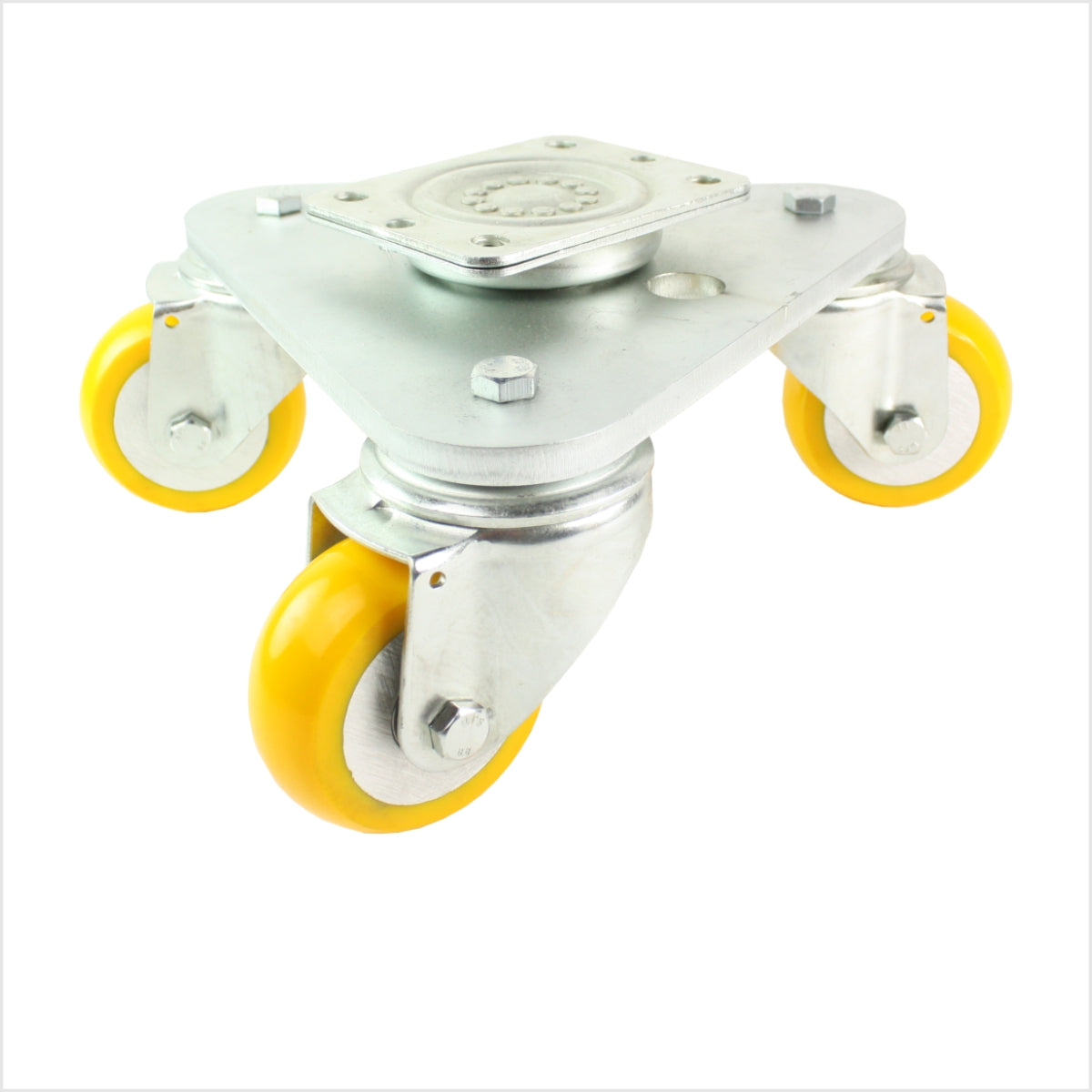 Obrotnica 150 mm z 3 profesjonalnymi kółkami obrotowymi PU, płaska, żółta - DRT-TSS/690KFL/150/50