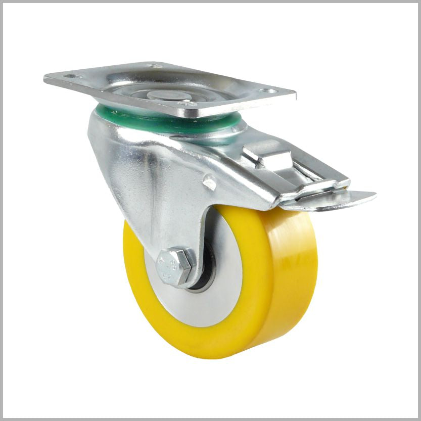 80 mm Lenkrolle, Feststeller, Polyurethan-Rad, ballig & flach - LTB-TS/690KBA/080/30