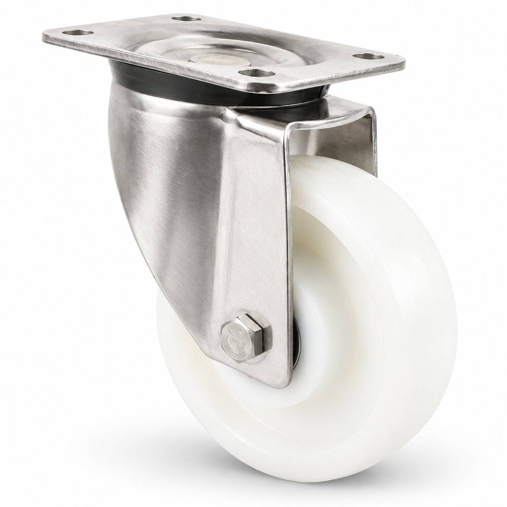 Kółko skrętne do dużych obciążeń ze stali nierdzewnej 125 mm z kołem z poliamidu, łożysko kulkowe – L-LN/200NK/125/45