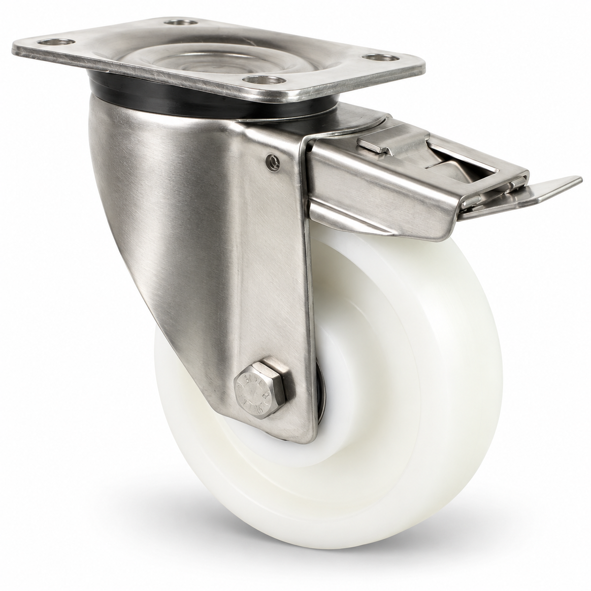Kółko skrętne do dużych obciążeń ze stali nierdzewnej z hamulcem 150 mm, koło z poliamidu – LTB-LN/200NK/150/45