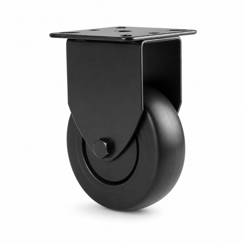 Schwarze Bockrolle 50 mm mit Anschraubplatte – Gummi, spurfrei & leise
