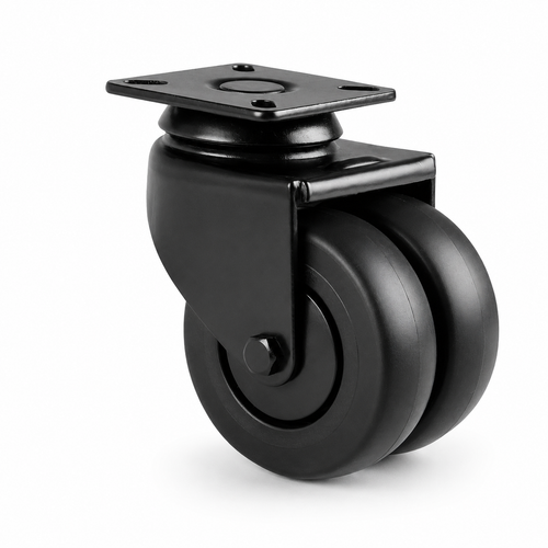 50 mm Schwarze Doppel-Lenkrolle mit Platte – stabile Rolle für Warenträger & Displays