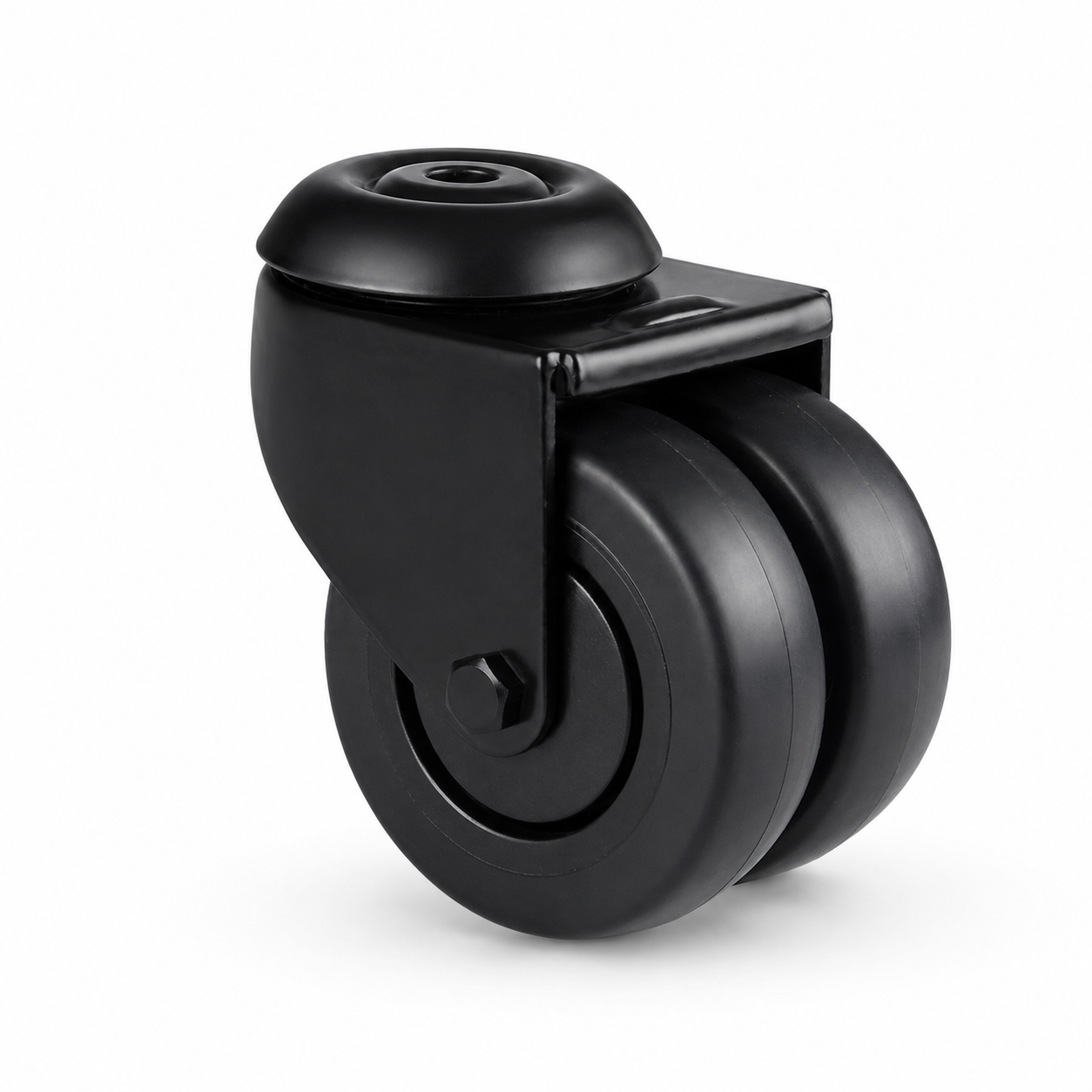50 mm Schwarze Doppel-Lenkrolle mit Rückenloch – stabile Möbelrolle für Displays & Ladenbau