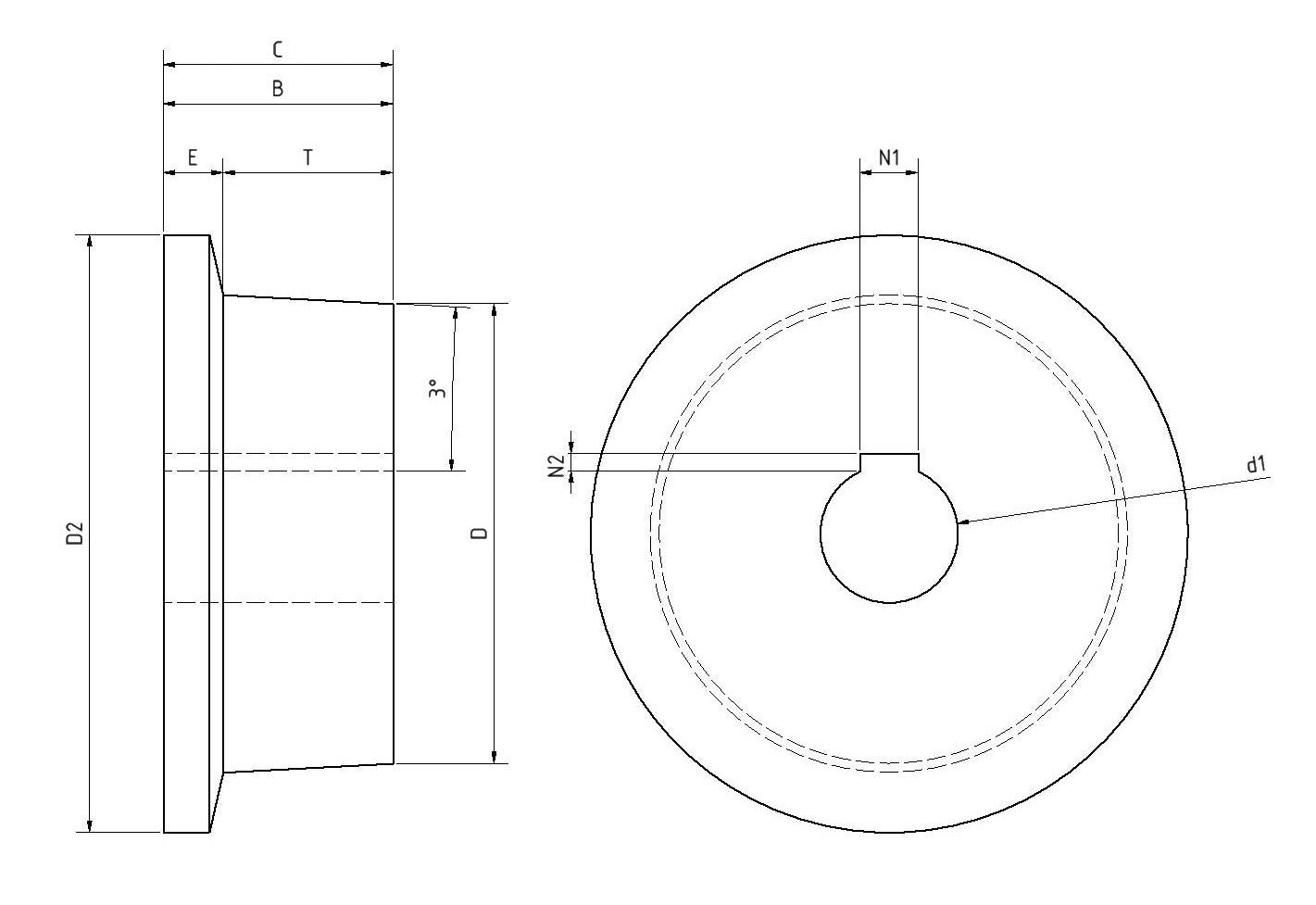 Koło kołnierzowe 250 x 65 mm wykonane z poliamidu