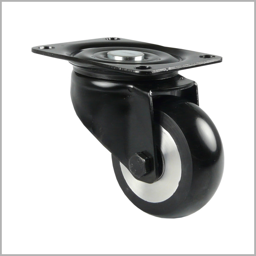 Schwarze Schwerlast-Lenkrolle 125 mm mit balligem Polyurethanrad und Kugellager