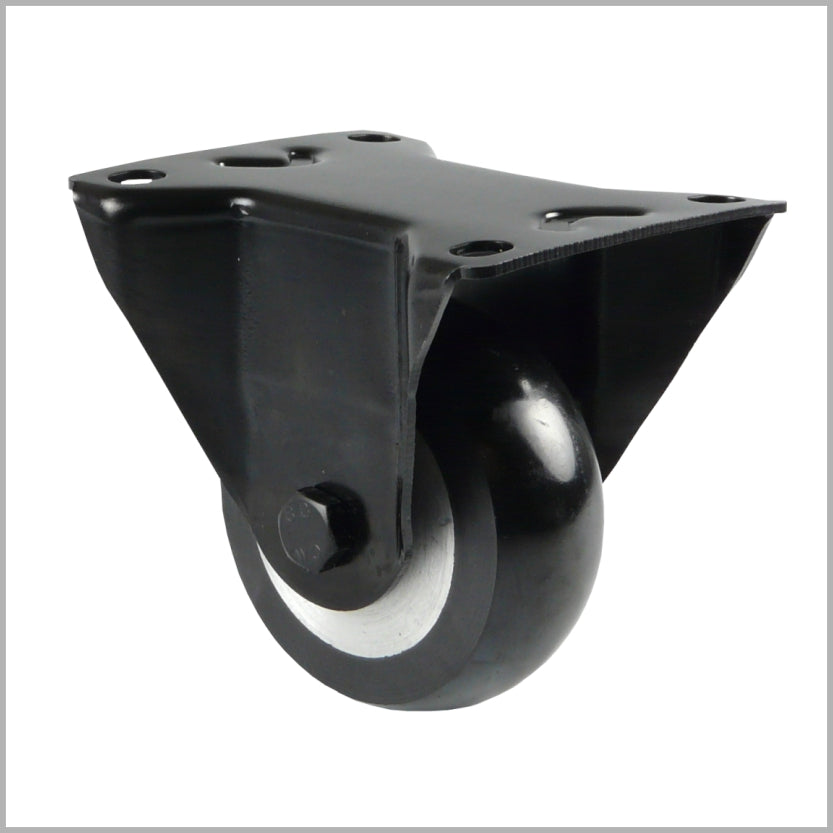 Schwarze Schwerlast-Bockrolle 150 mm mit balligem PU-Rad und Kugellager