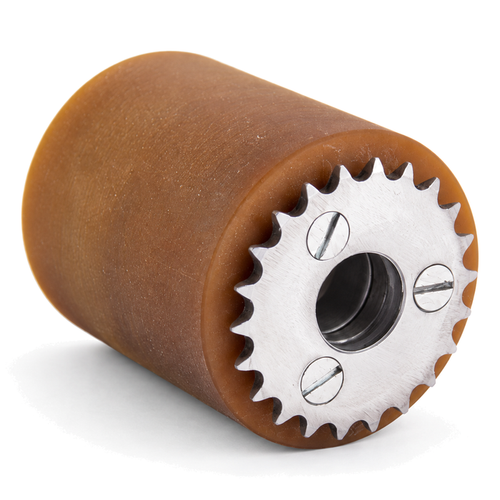 Rolka napędowa Vulkollan® Ø 50 × 40 mm z przykręconą zębatką – stalowy rdzeń, łożysko kulkowe, otwór 12 mm